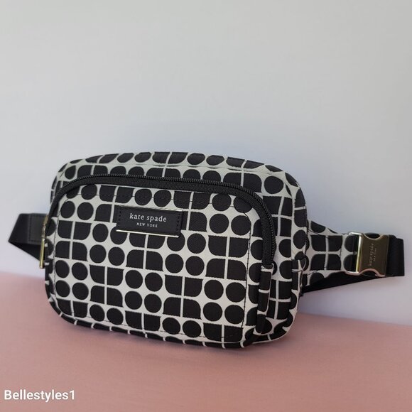 KATE SPADE Belt Bag Noel Jacquarded Printed Fabric Bag- Black Multi ⭐ - Picture 3 of 16